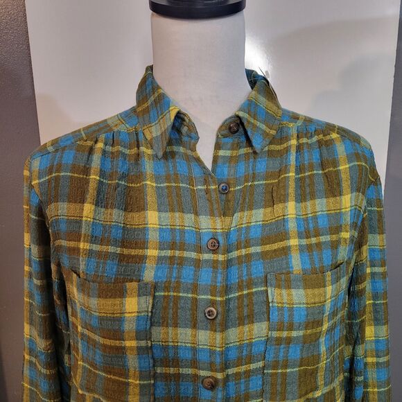 Anthropologie Pilcro Plaid Button-Down Shirt Size S Long Sleeve Green Yellow - Picture 4 of 13